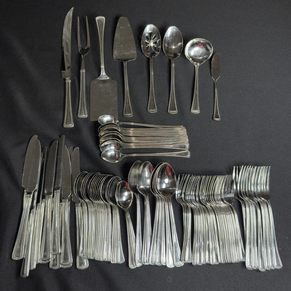 Vintage International Silver American Beaded Stainless Flatware Set 96 Piece
